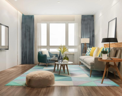 Close-up render of high-end materials including textured wood, marble, and brushed metal surfaces